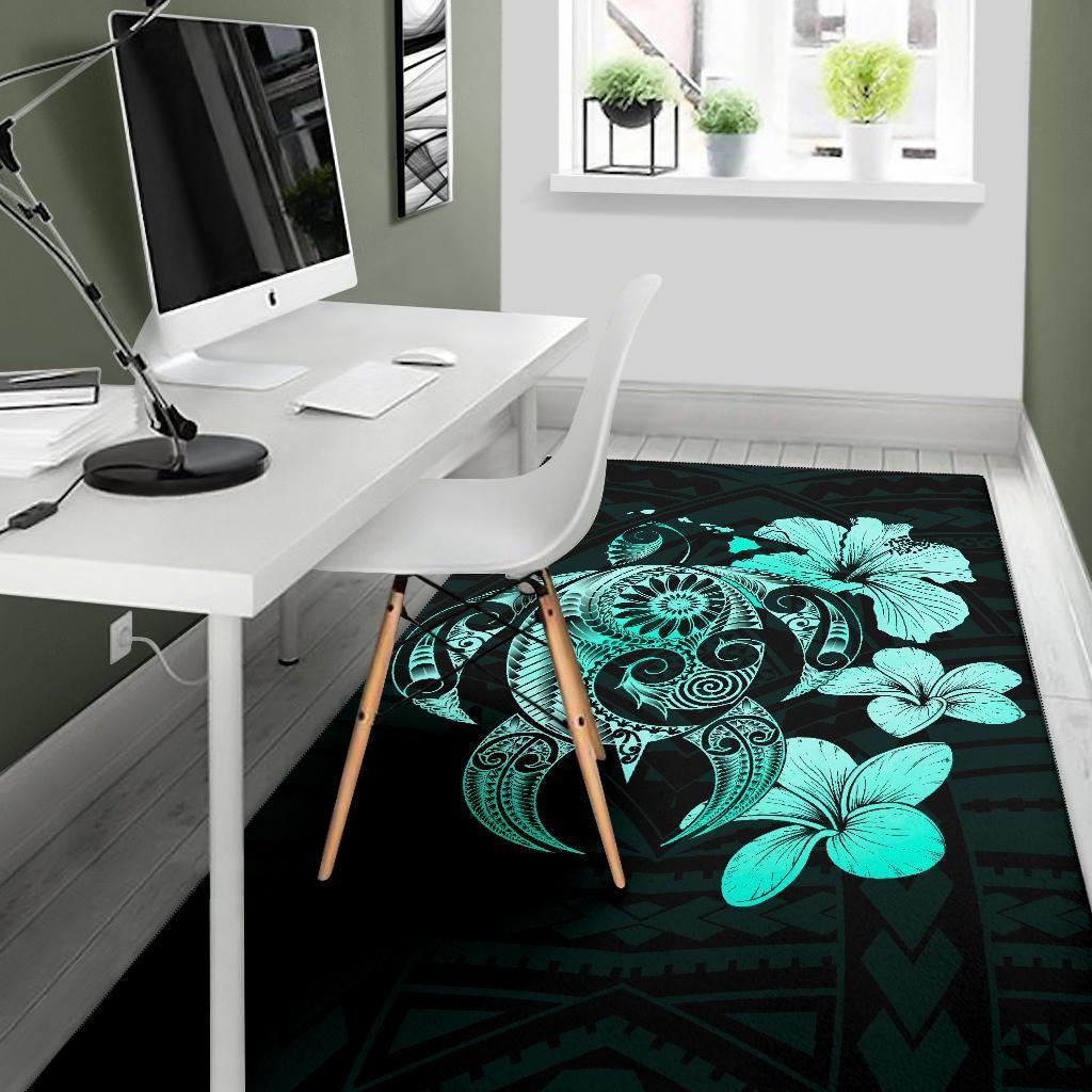 Hibiscus Plumeria Mix Polynesian Turtle Area Rug AH - Polynesian Pride