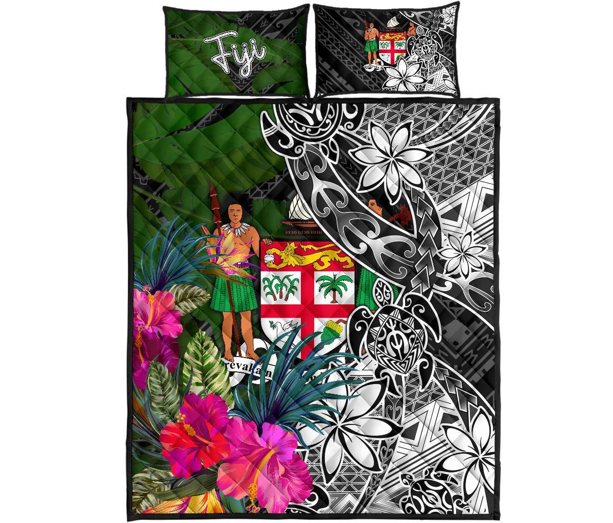 Fiji Quilt Bed Set - Turtle Plumeria Banana Leaf Crest - Polynesian Pride