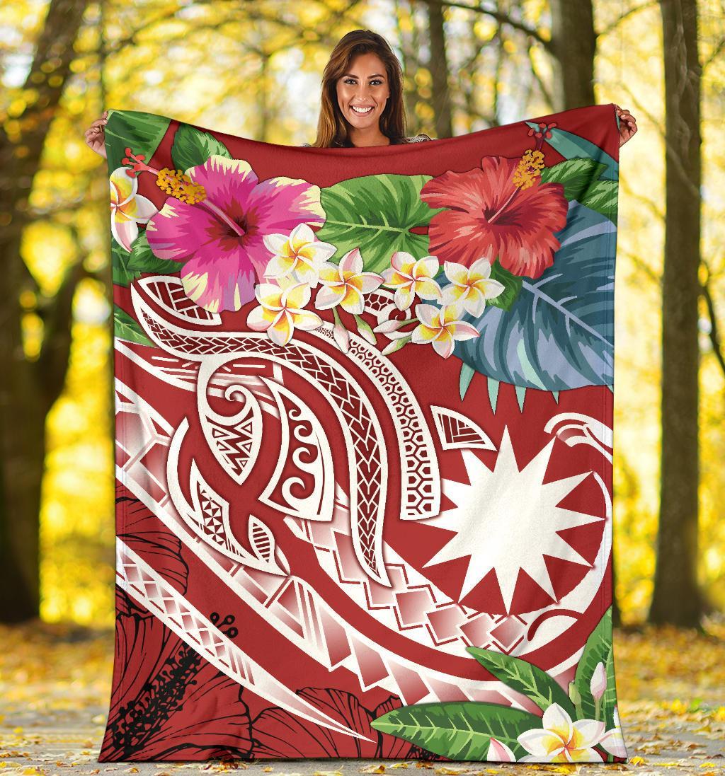 Nauru Polynesian Premium Blanket - Summer Plumeria (Red) - Polynesian Pride