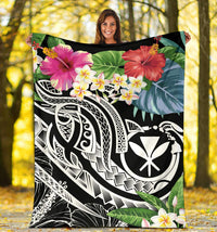 Polynesian Hawaii Kanaka Maoli Premium Blanket - Summer Plumeria (Black) - Polynesian Pride