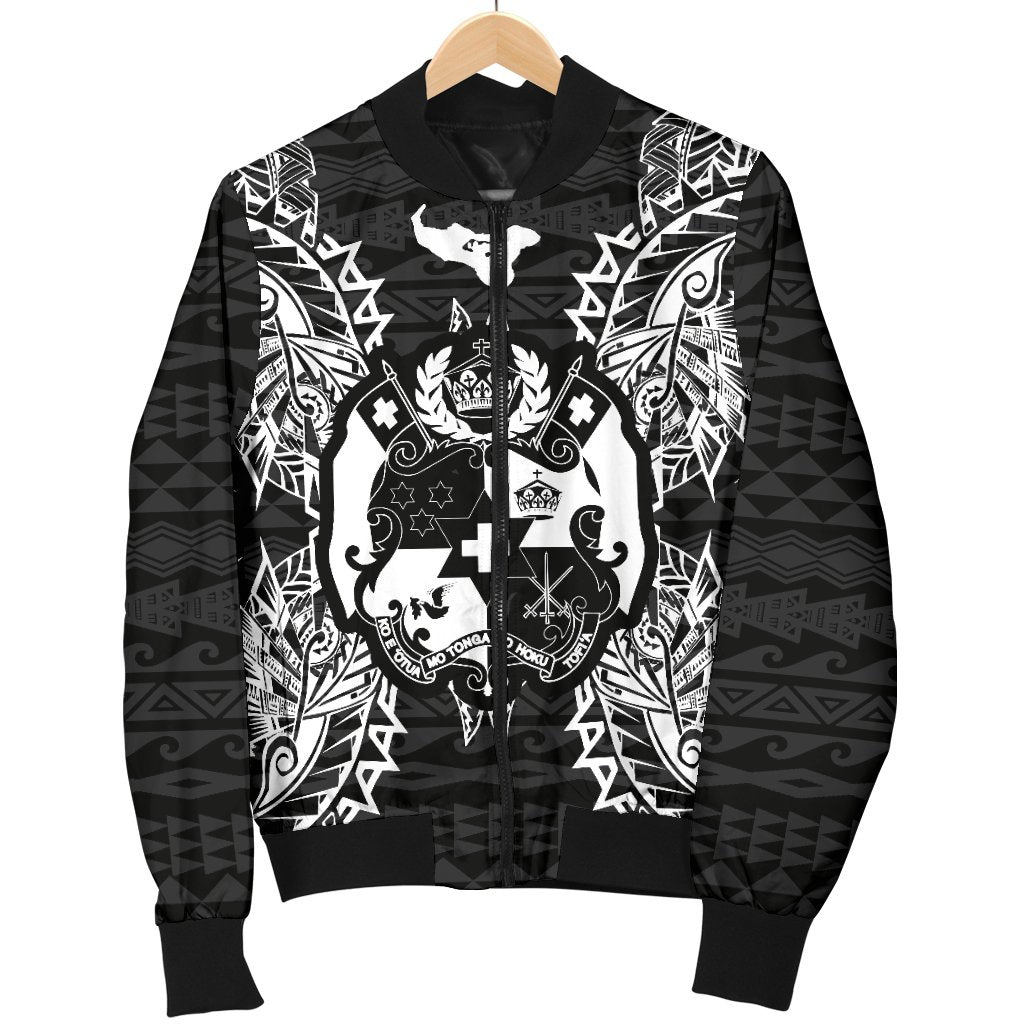 Tonga Polynesian Men's Bomber Jacket Map Black - Polynesian Pride