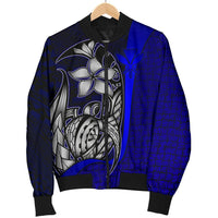 Polynesian Hawaii Men Bomber Jacket Blue - Turtle with Hook BLUE - Polynesian Pride