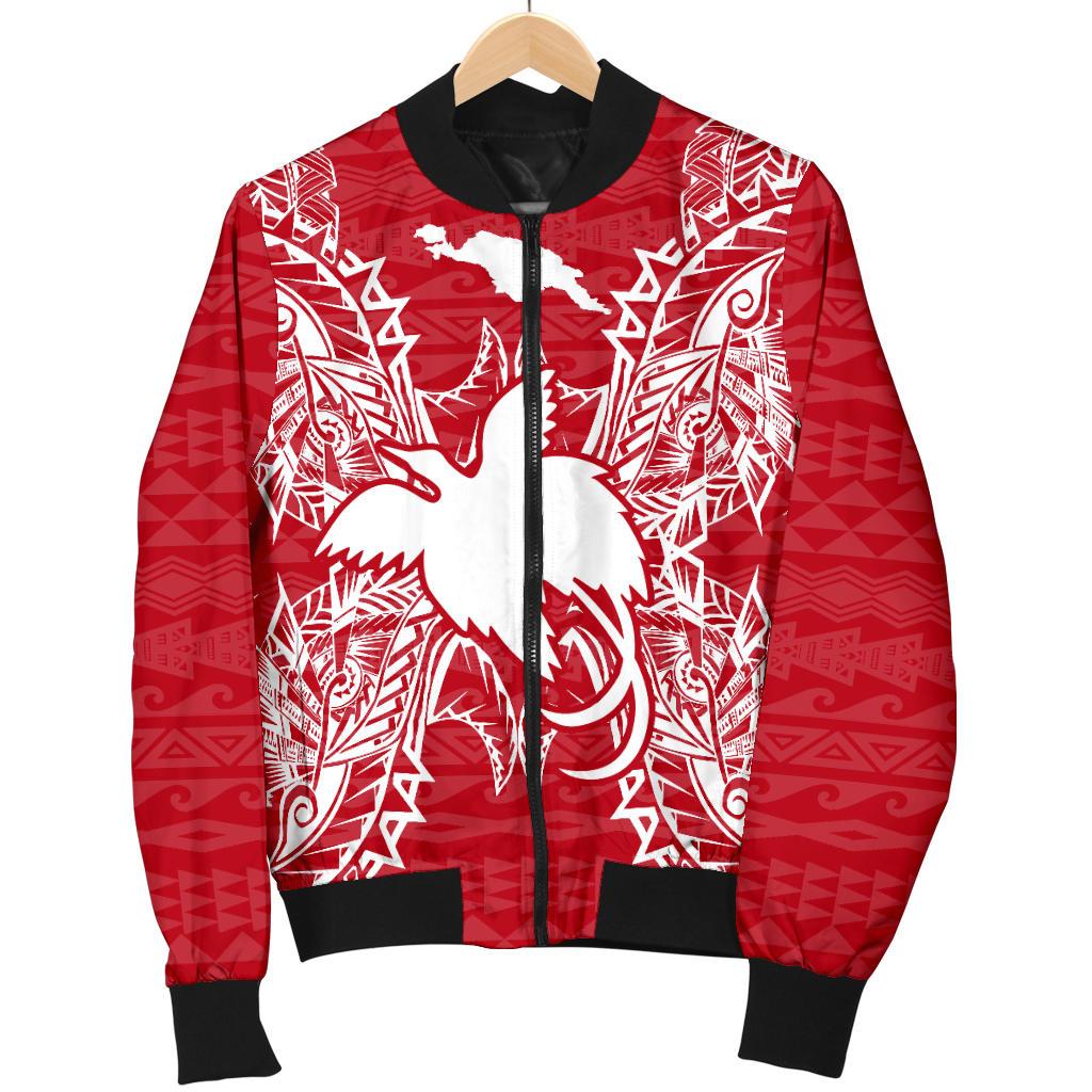 Papua New Guinea Polynesian Men's Bomber Jacket Map Red White - Polynesian Pride
