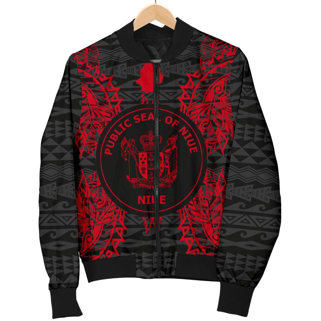 Niue Polynesian Men's Bomber Jacket Map Red - Polynesian Pride
