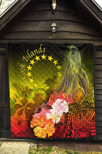 Cook Islands Premium Quilt - Humpback Whale with Tropical Flowers (Yellow) - Polynesian Pride