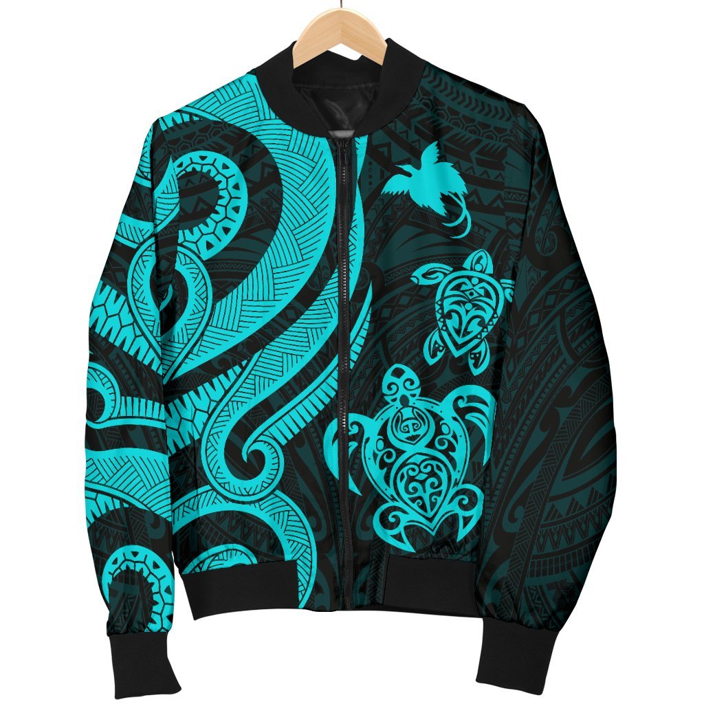 Papua New Guinea Men's Bomber Jacket - Turquoise Tentacle Turtle - Polynesian Pride