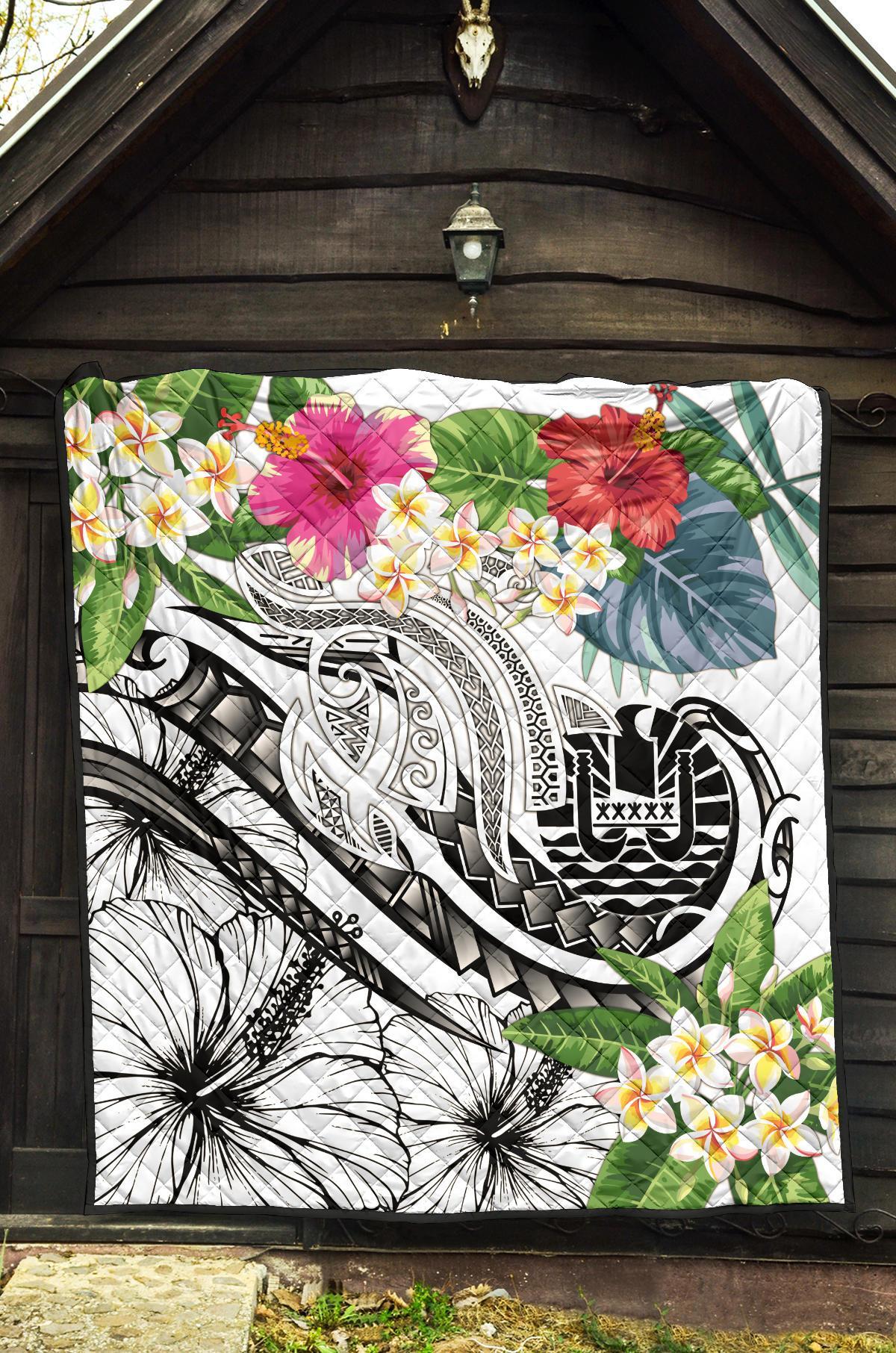 Tahiti Polynesian Premium Quilt - Summer Plumeria (White) - Polynesian Pride