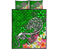 Polynesian Quilt Bed Set - Turtle Plumeria Green Color - Polynesian Pride