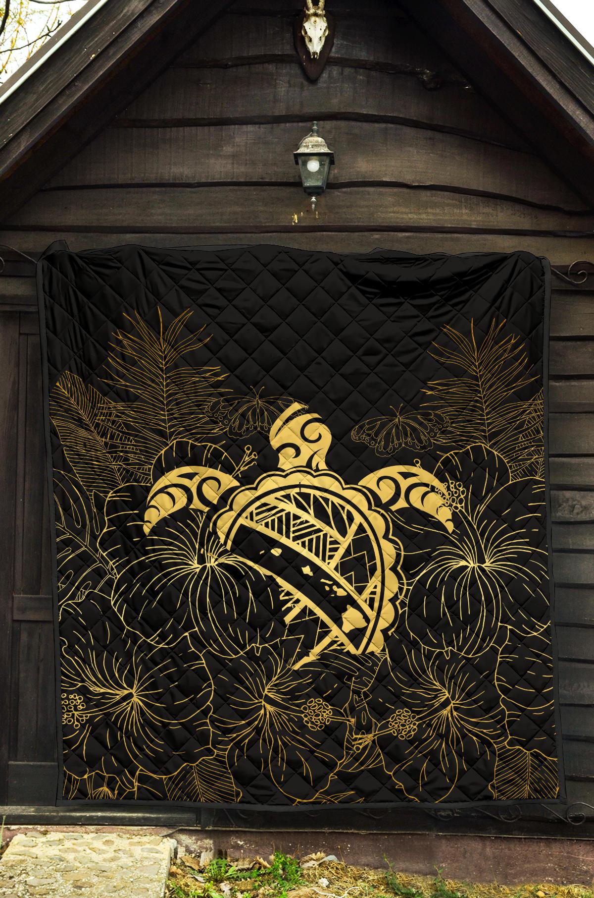 Hawaii Turtle Kanaka Golden Premium Quilt - Polynesian Pride