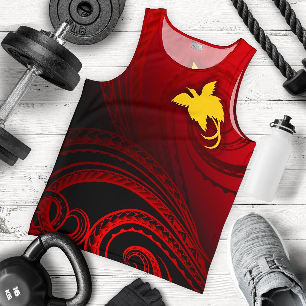 Papua New Guinea Men's Tank Top - Raggiana Bird of Paradise Polynesian Patterns Red - Polynesian Pride