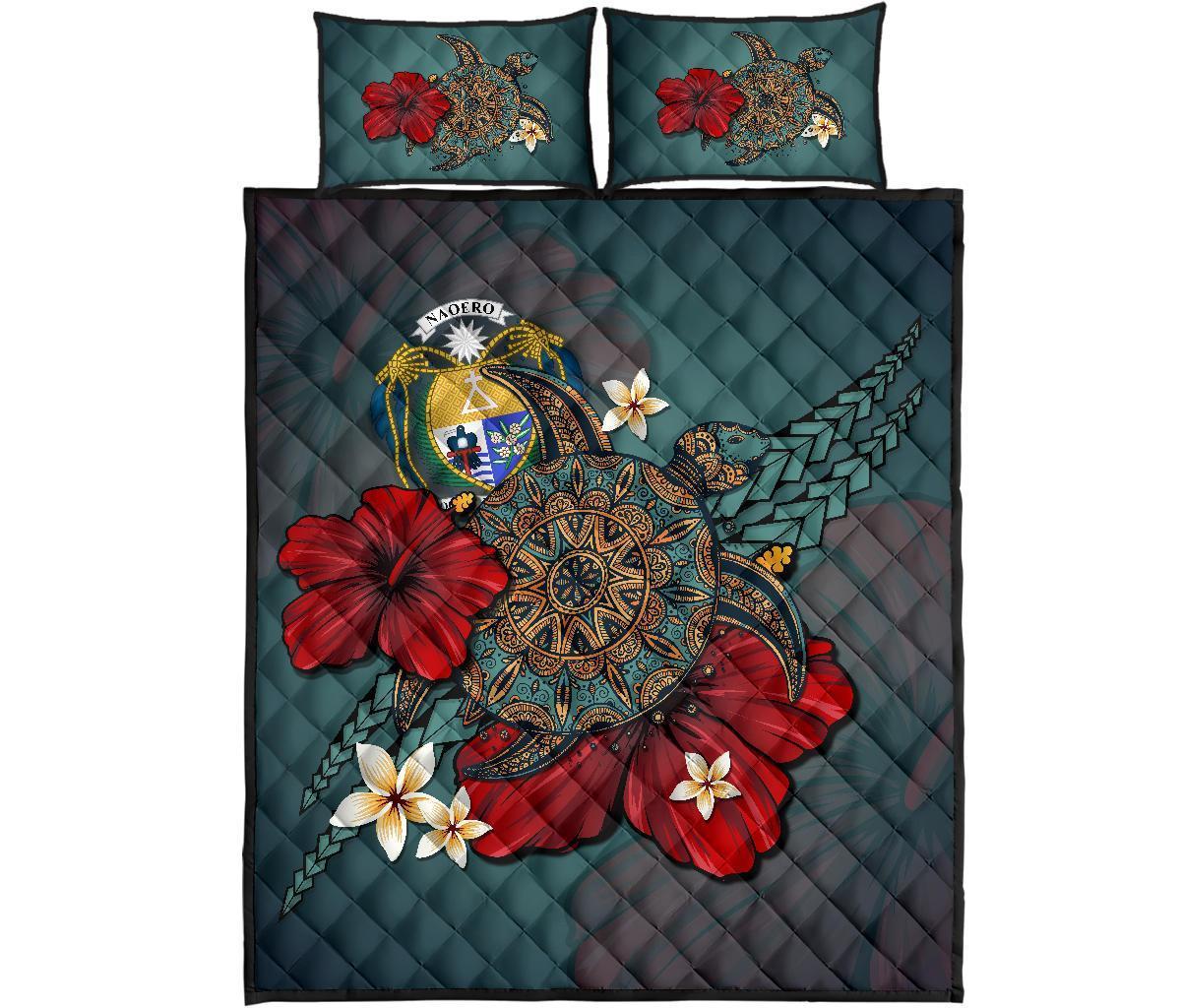 Nauru Quilt Bed Set - Blue Turtle Tribal Blue - Polynesian Pride