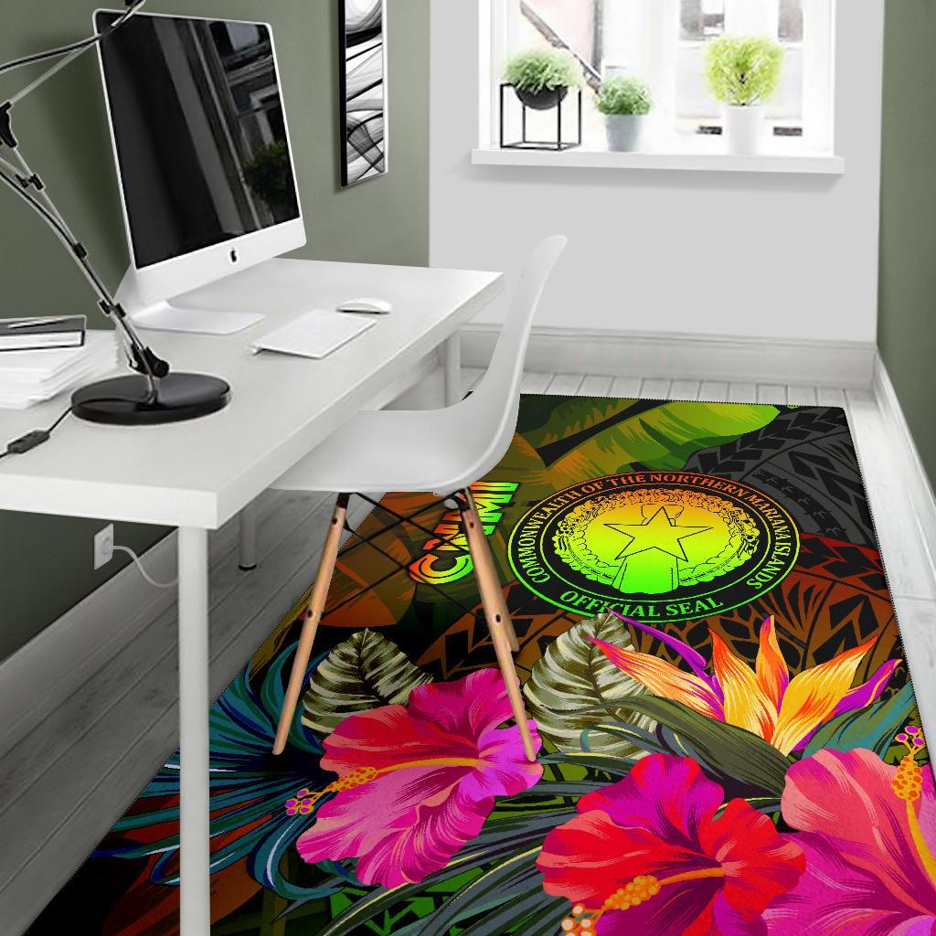 Northern Mariana Islands Polynesian Area Rug - Hibiscus and Banana Leaves - Polynesian Pride