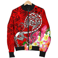 Polynesian Men's Bomber Jacket - Turtle Plumeria Red Color - Polynesian Pride