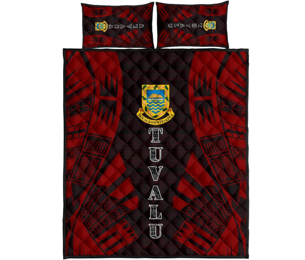 Tuvalu Quilt Bed Set - Tuvalu Coat Of Arms Red Tattoo Style Art - Polynesian Pride