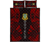 Tuvalu Quilt Bed Set - Tuvalu Coat Of Arms Red Tattoo Style Art - Polynesian Pride