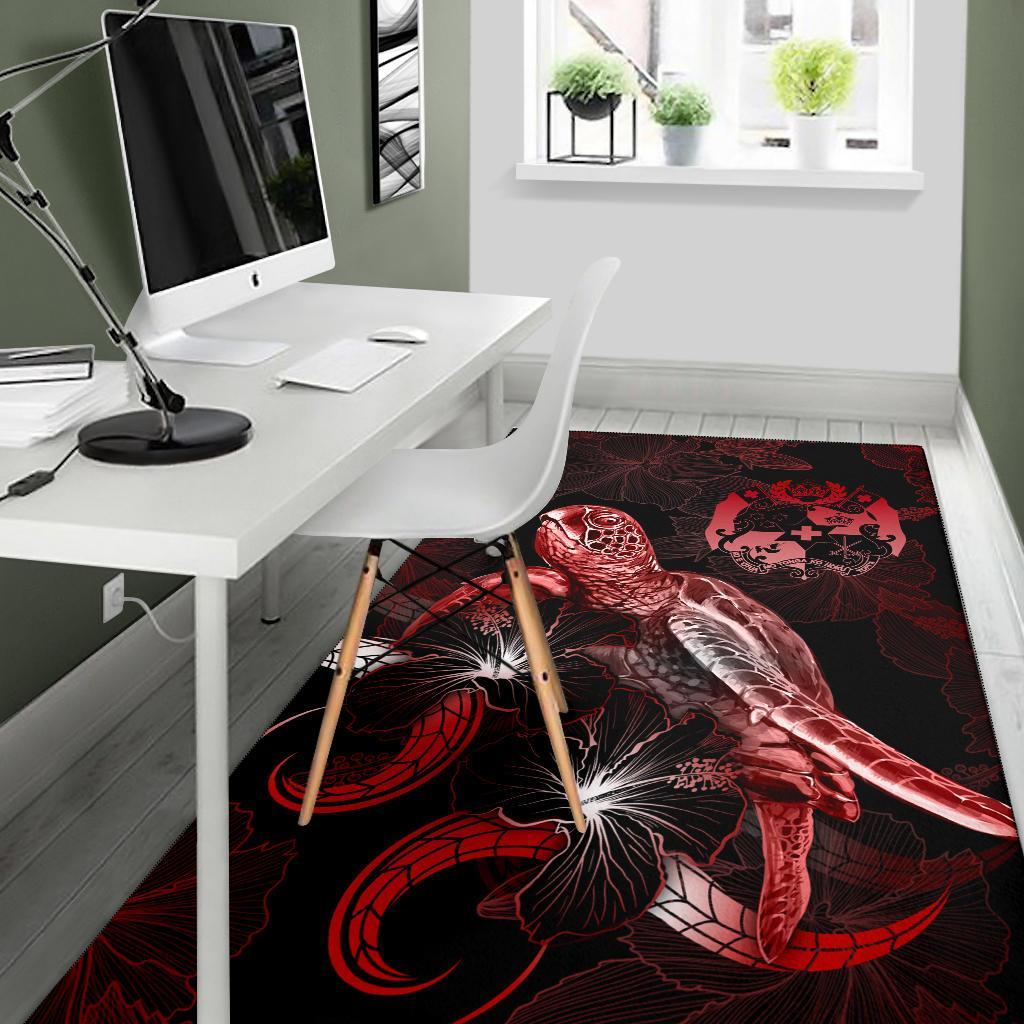 Tonga Polynesian Area Rugs - Turtle With Blooming Hibiscus Red - Polynesian Pride
