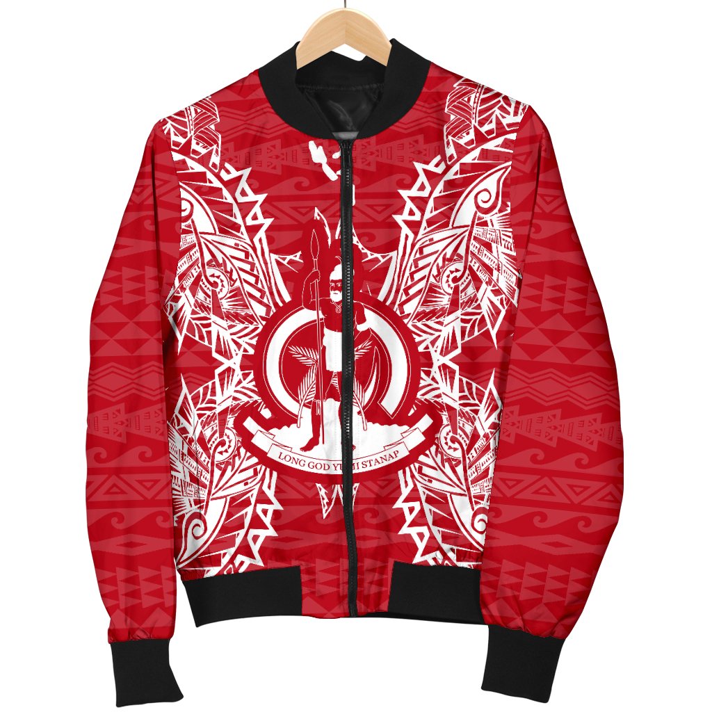 Vanuatu Polynesian Men's Bomber Jacket Map Red White - Polynesian Pride