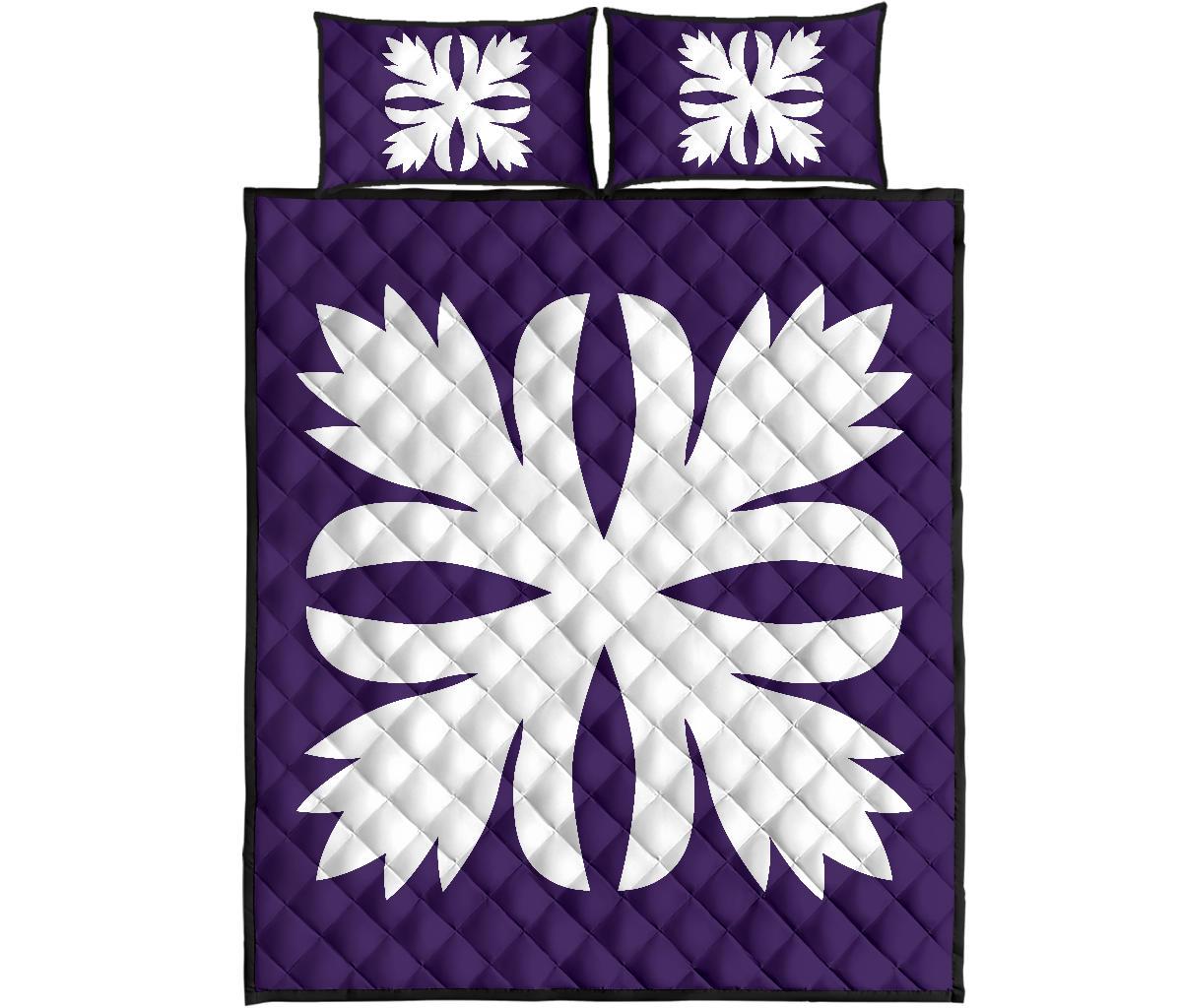 Hawaiian Royal Pattern Quilt Bed Set - Purple - C3 Style - Polynesian Pride