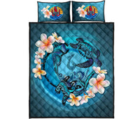 Tahiti Polynesian Quilt Bed Set - Blue Plumeria Animal Tattoo - Polynesian Pride