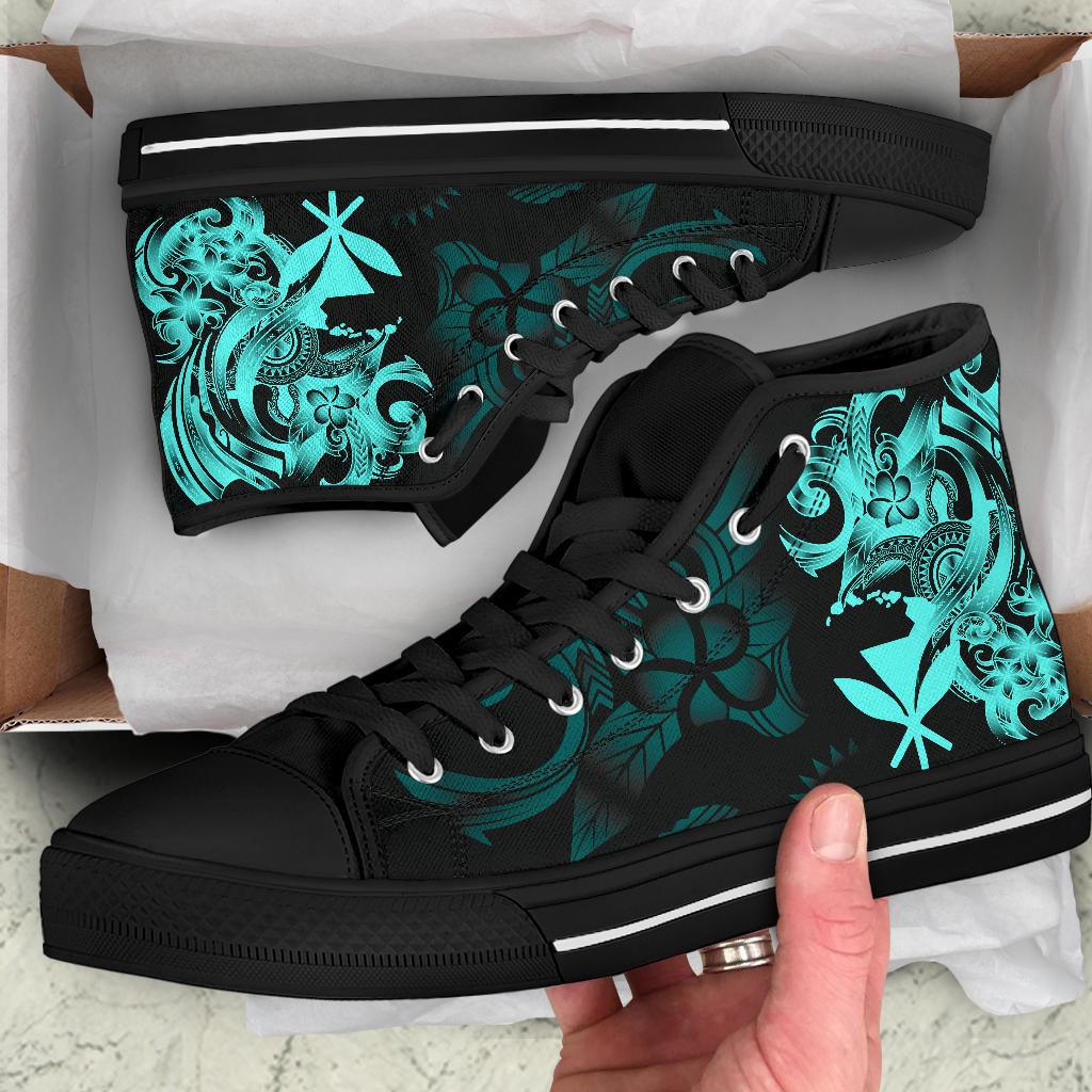 Polynesian Hawaii High Top Shoes - Kanaka Maoli Blue Turtle - Polynesian Pride