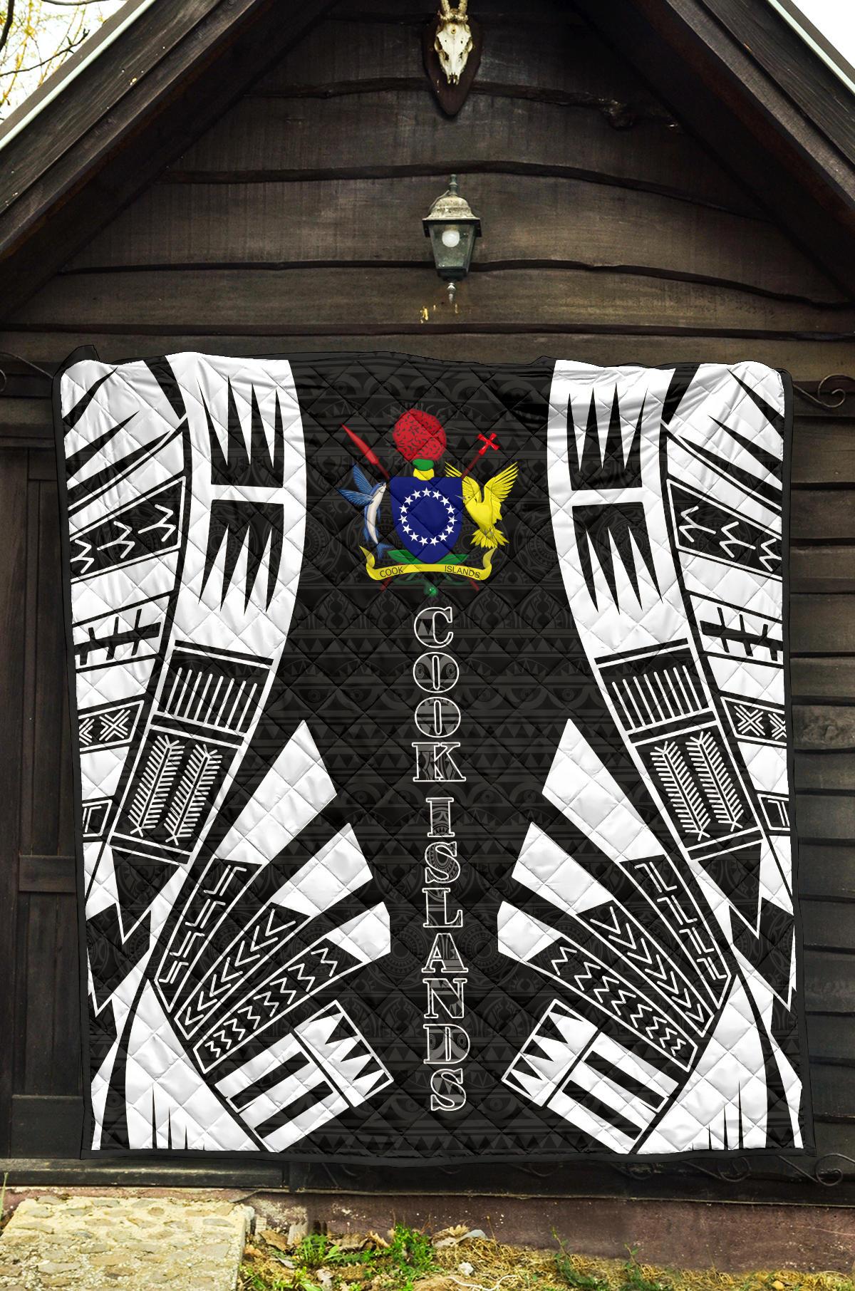 Cook Islands Premium Quilt - Cook Islands Polynesian White Tattoo (Black) - Polynesian Pride