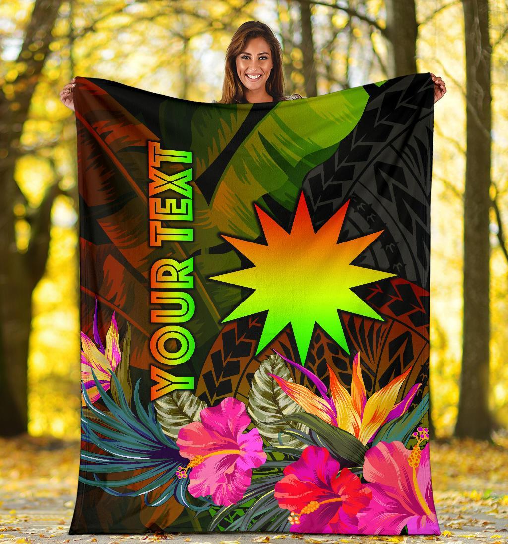 Nauru Polynesian Personalised Premium Blanket - Hibiscus and Banana Leaves - Polynesian Pride