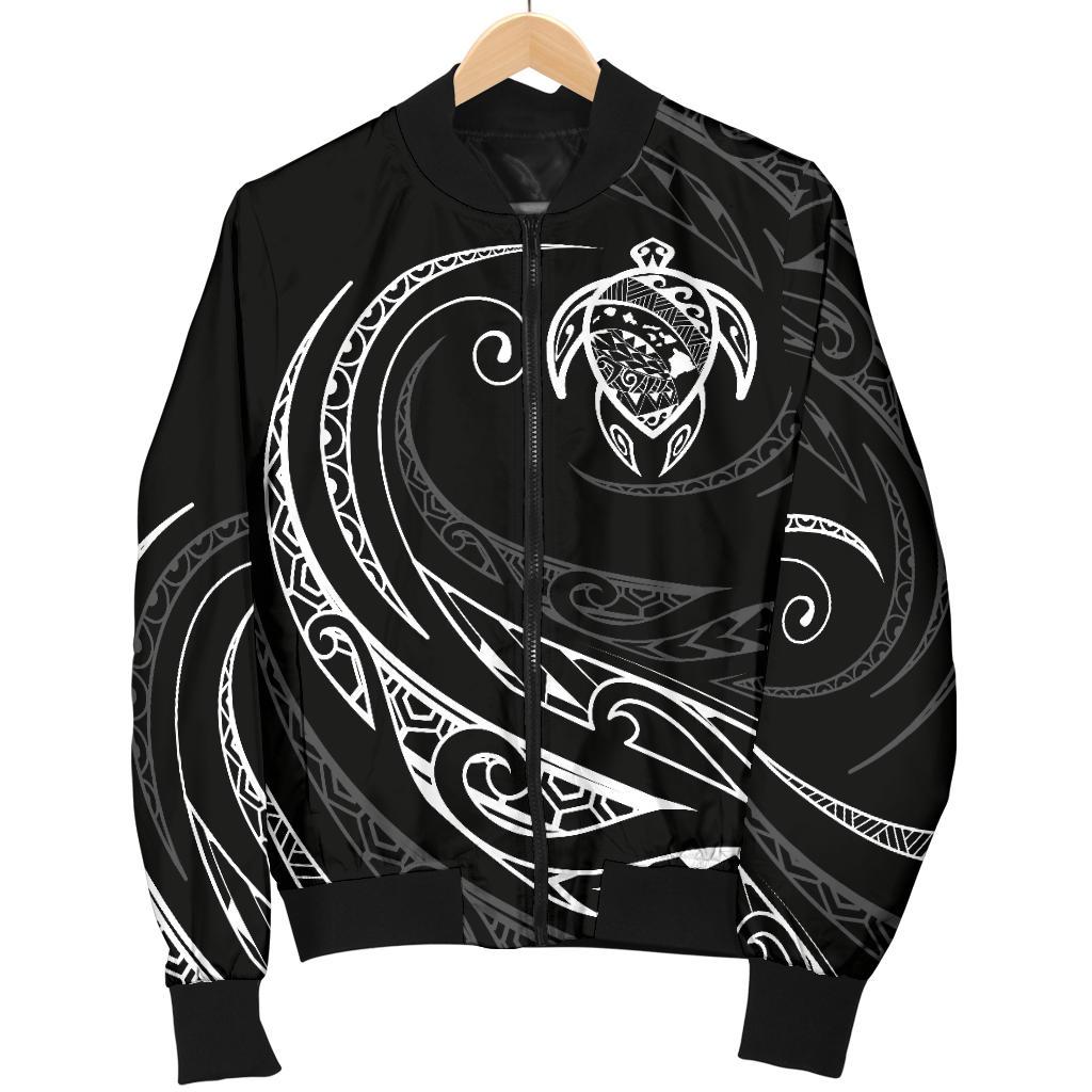 Hawaii Turtle Map Polynesian Men's Bomber Jacket - White - Frida Style - Polynesian Pride