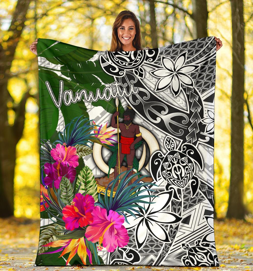 Vanuatu Premium Blanket White - Turtle Plumeria Banana Leaf - Polynesian Pride