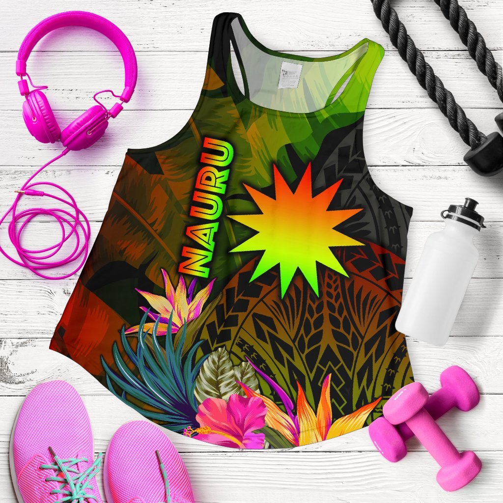 Nauru Polynesian Women's Racerback Tank - Hibiscus and Banana Leaves Art - Polynesian Pride