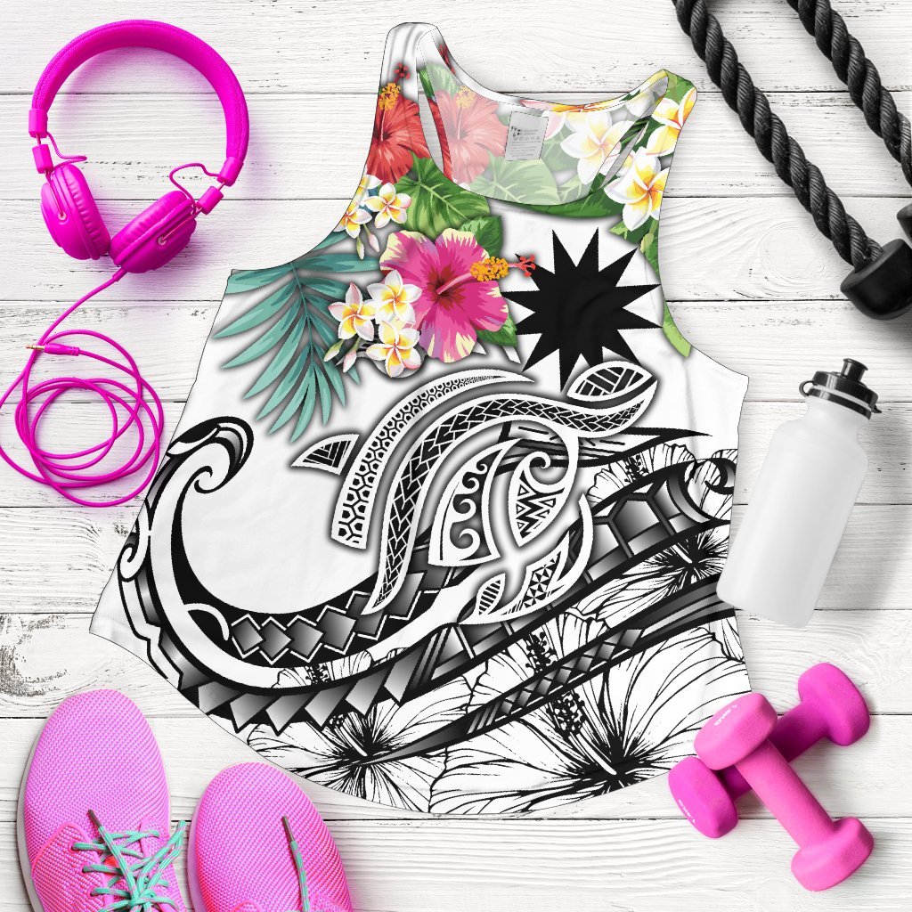 Nauru Polynesian Women's Racerback Tank - Summer Plumeria (White) White - Polynesian Pride