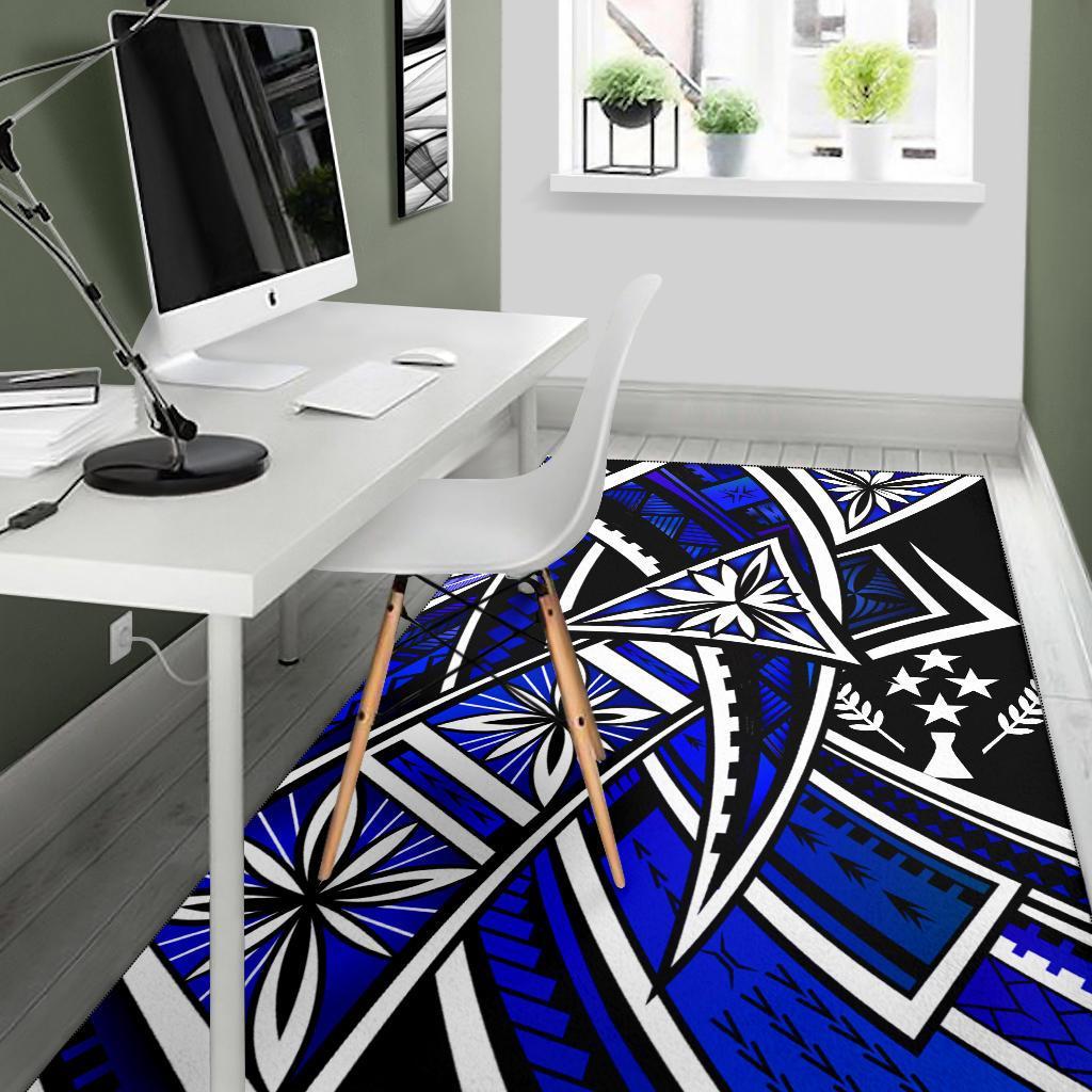 Kosrae Area Rug - Tribal Flower Special Pattern Blue Color - Polynesian Pride