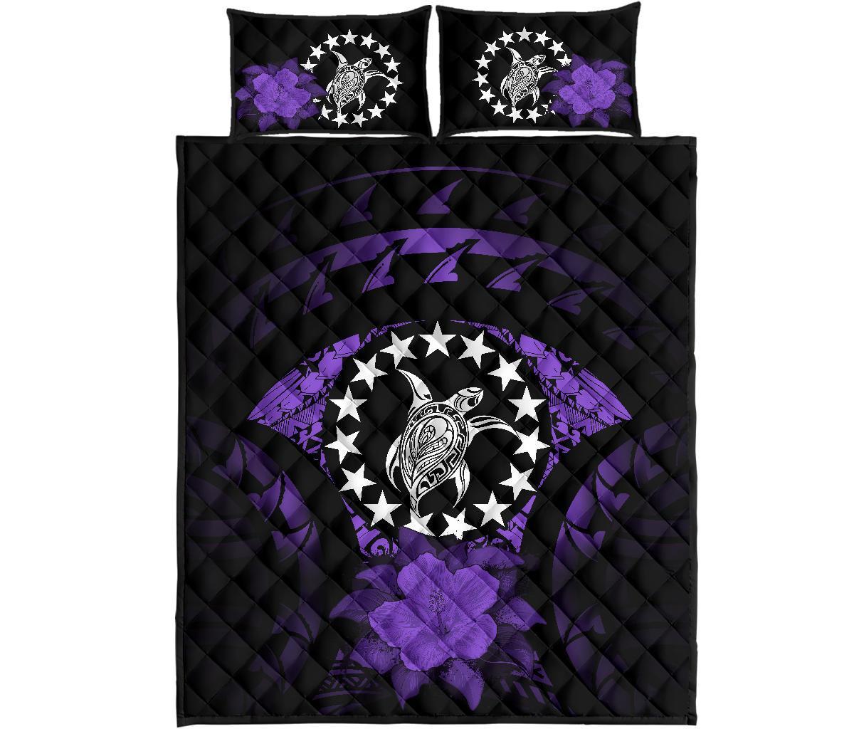 Cook Islands Polynesian Quilt Bed Set Hibiscus Purple - Polynesian Pride