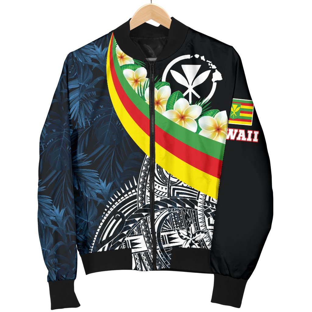 Polynesian Hawaii Men's Bomber Jacket - Kanaka Maoli With Plumeria Style - Polynesian Pride
