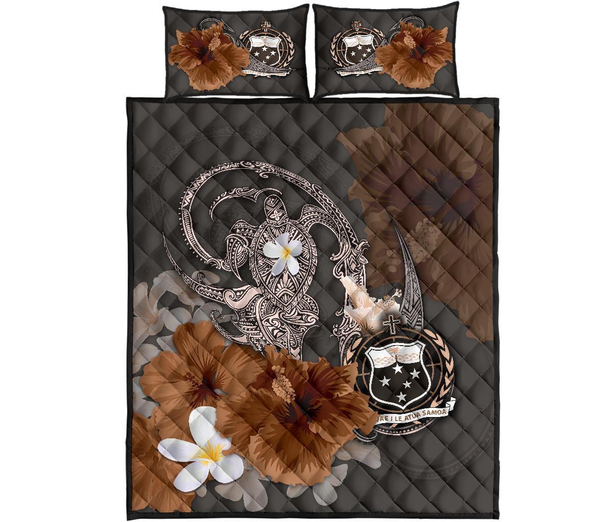 Samoa Quilt Bed Set - Hibiscus Turtle Tribal Brown Brown - Polynesian Pride