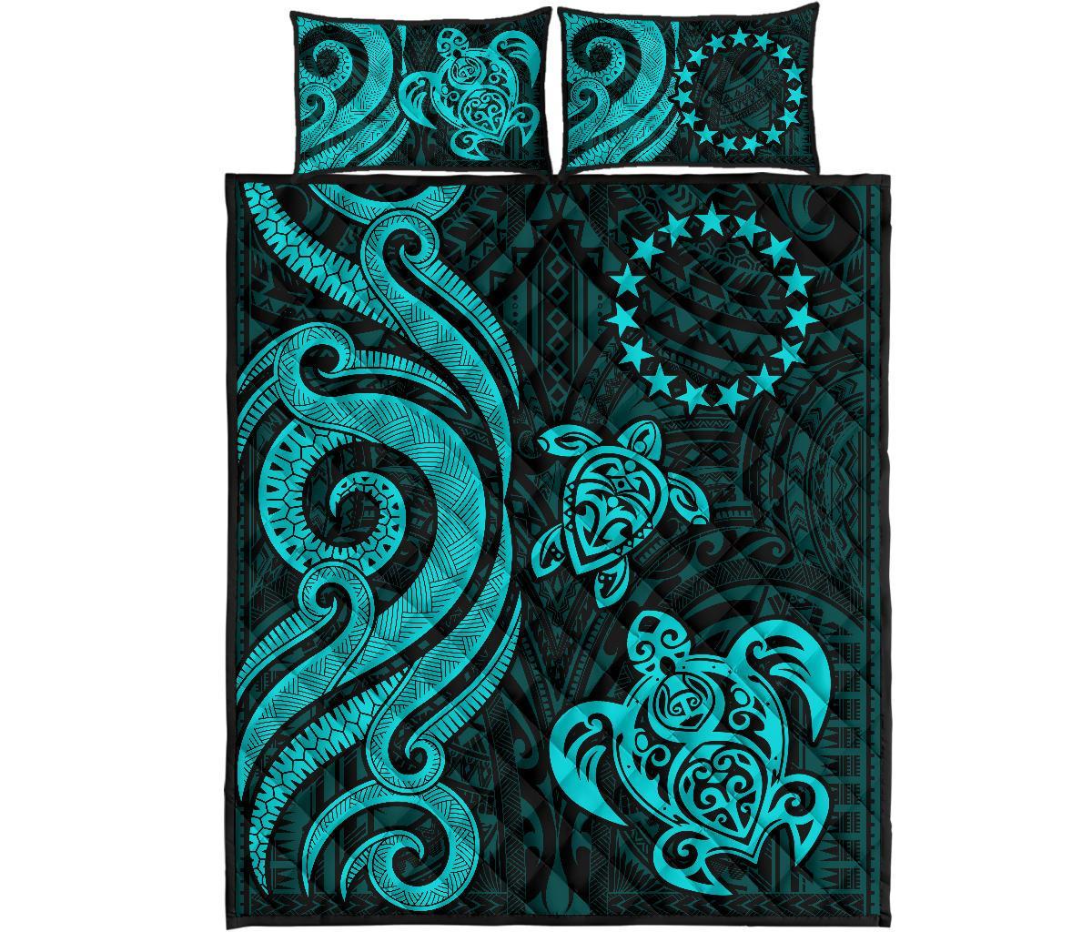 Cook Islands Quilt Bed Set - Turquoise Tentacle Turtle - Polynesian Pride