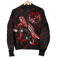 Tonga Polynesian Men's Bomber Jacket - Turtle With Blooming Hibiscus Red - Polynesian Pride