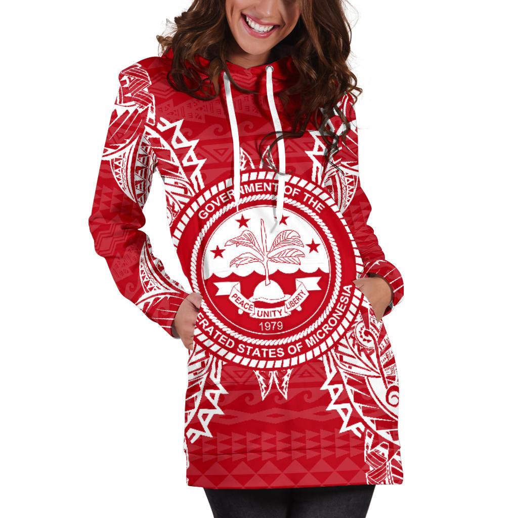 Federated States Of Micronesian Hoodie Dress Map Red White - Polynesian Pride
