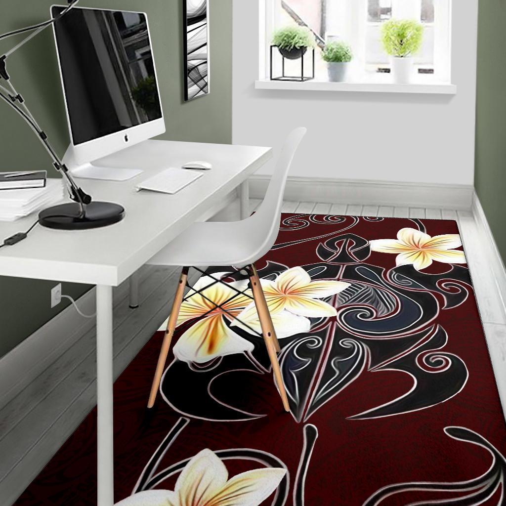 Turtle Poly Trinal Plumeria Red Area Rug AH - Polynesian Pride