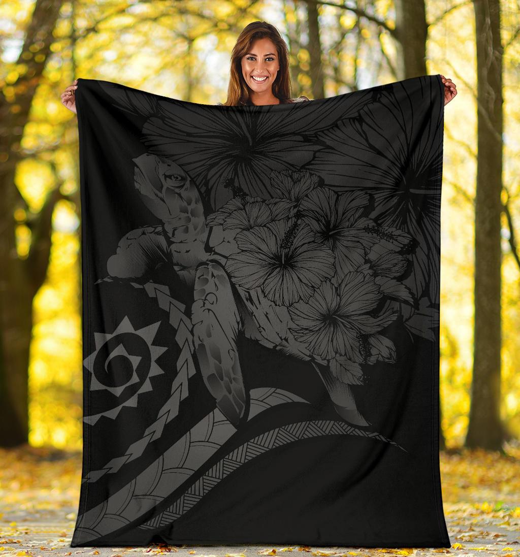 Hawaii Turtle Hibiscus Polynesian Vintage Premium Blanket - Gray - Polynesian Pride
