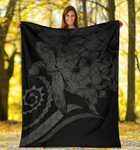 Hawaii Turtle Hibiscus Polynesian Vintage Premium Blanket - Gray - Polynesian Pride
