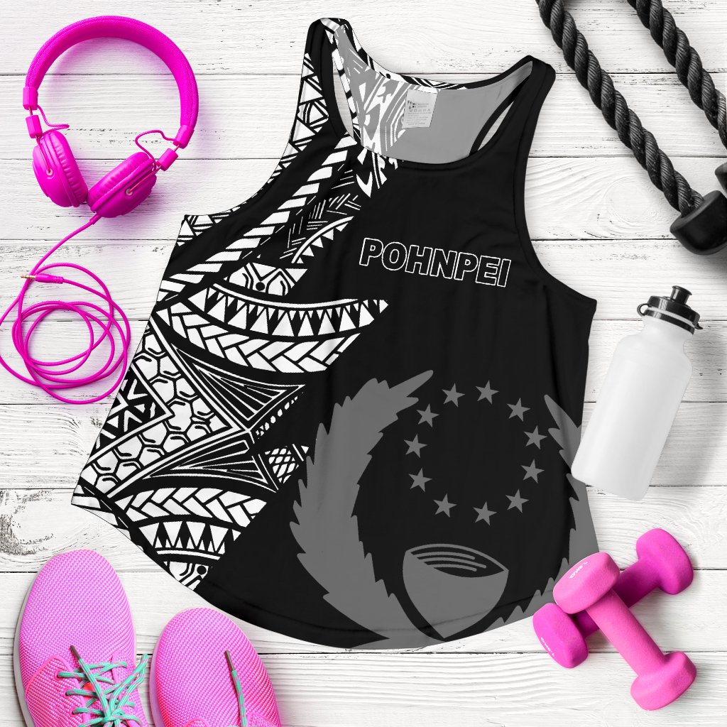 Pohnpei Women's Racerback Tank - Micronesian Pattern Flash Black Black - Polynesian Pride