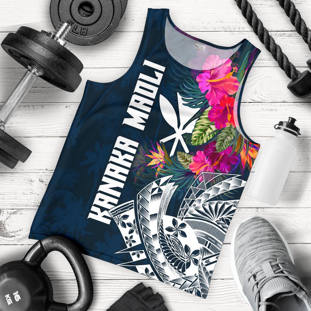 Hawaii Men's Tank Top - Polynesian Hibiscus with Summer Vibes Blue - Polynesian Pride