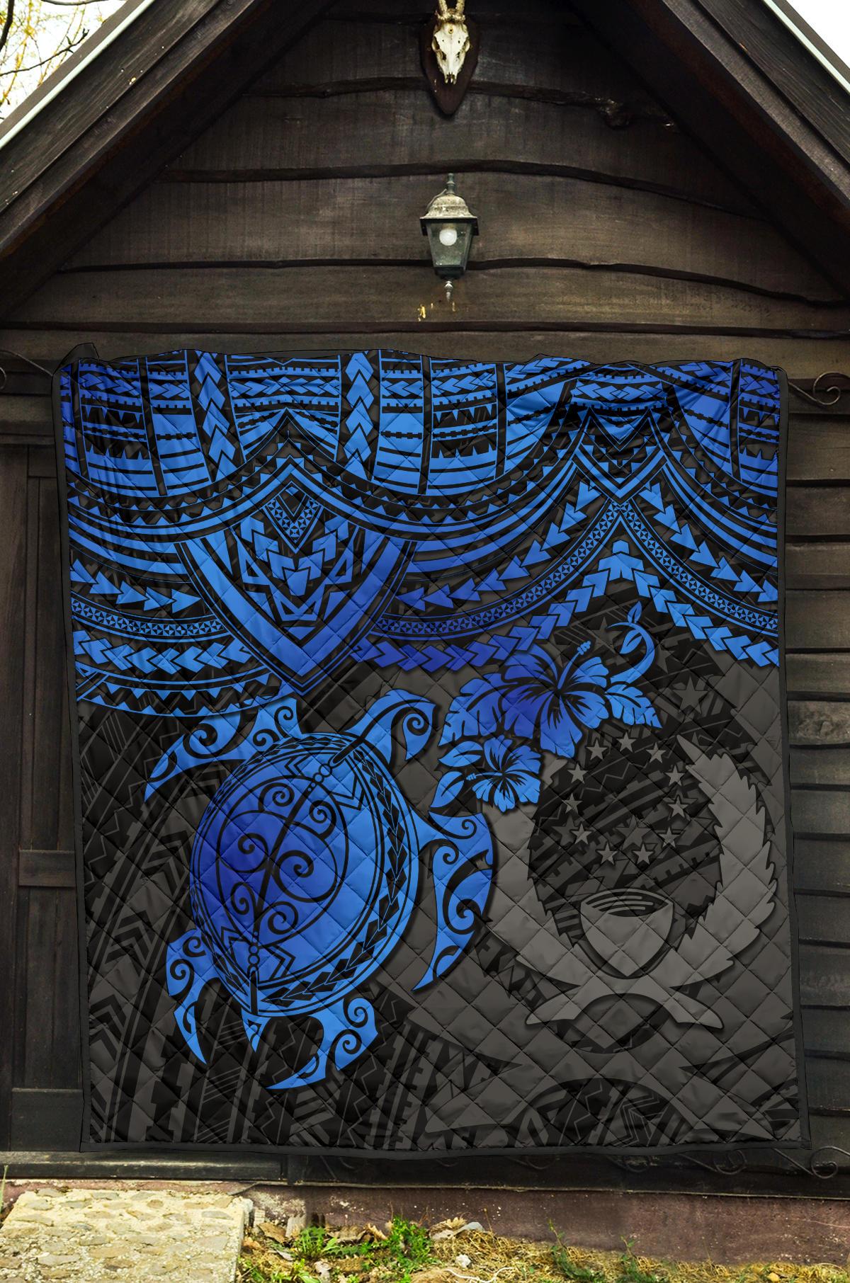 Pohnpei Polynesian Premium Quilt - Polynesian Blue Turtle - Polynesian Pride