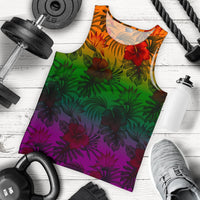 Polynesian Men's Tank Top - Green Hibiscus Patterns Red - Polynesian Pride