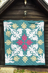 Hawaiian Leaves Tropical Pattern Premium Quilt - Pastel And White - Argu Style - AH - Polynesian Pride