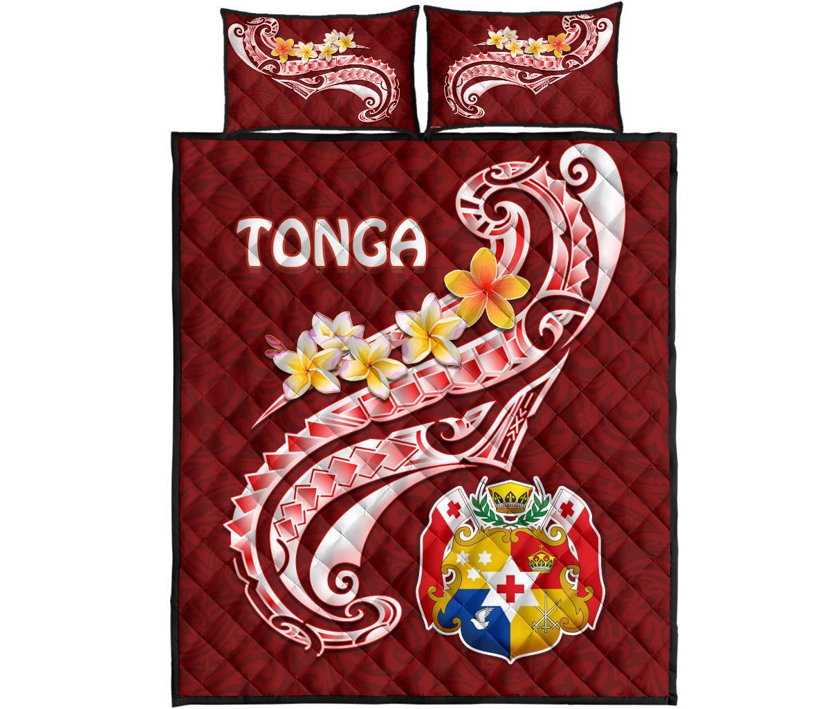 Tonga Quilt Bed Set - Tonga Coat Of Arms With Polynesian Patterns - Polynesian Pride