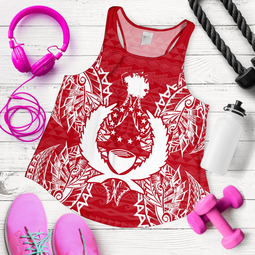 Pohnpei Polynesian Women Tank Top Map Red White - Polynesian Pride