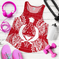Pohnpei Polynesian Women Tank Top Map Red White - Polynesian Pride