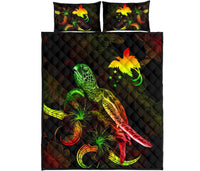 Papua New Guinea Polynesian Quilt Bed Set - Turtle With Blooming Hibiscus Reggae - Polynesian Pride