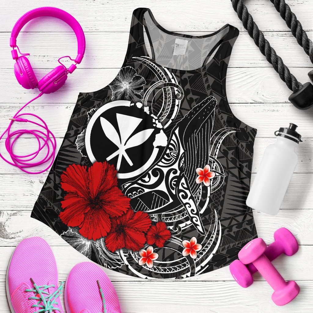 Polynesian Hawaii Kanaka Maoli Women's Racerback Tank - Humpback Whale with Hibiscus (White) White - Polynesian Pride